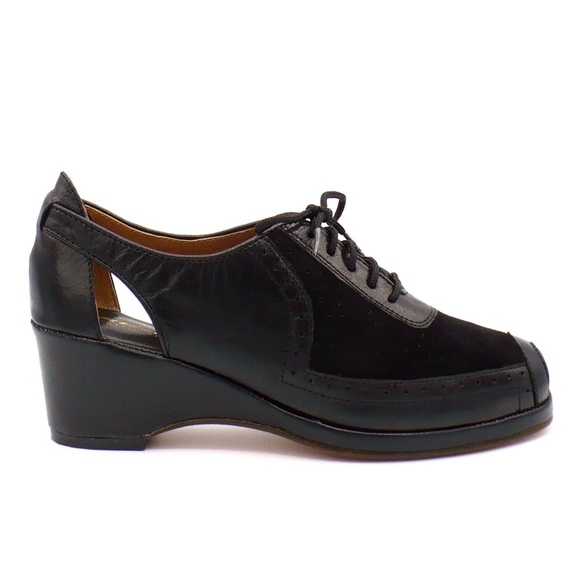 Re-mix Shoes - Re-mix “Spectator” Black Platform Wedges Vintage Repro 7